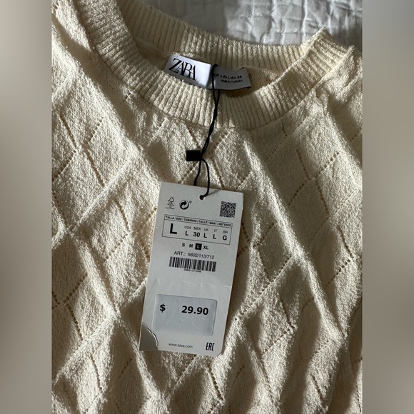 NWT Zara matching set pointelle knit crop top and cardigan in ecru - Picture 6 of 12